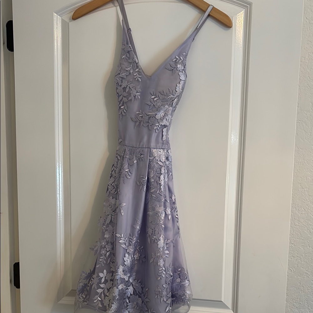 Purple Sleeveless V-Neck Fit and Flare Prom Dress